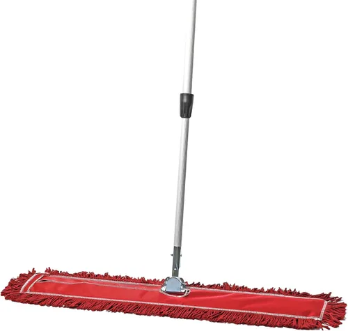 Miniatura 13 de Trapeador de polvo comercial rojo de 48 pulgadas y barredora de piso con mango extensible, trapeador para limpieza de suelos de madera dura