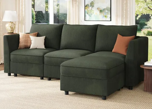 Miniatura 10 de HONBAY Sofá seccional modular con almacenamiento en forma de L sofá seccional, sofás convertibles para sala de estar - verde