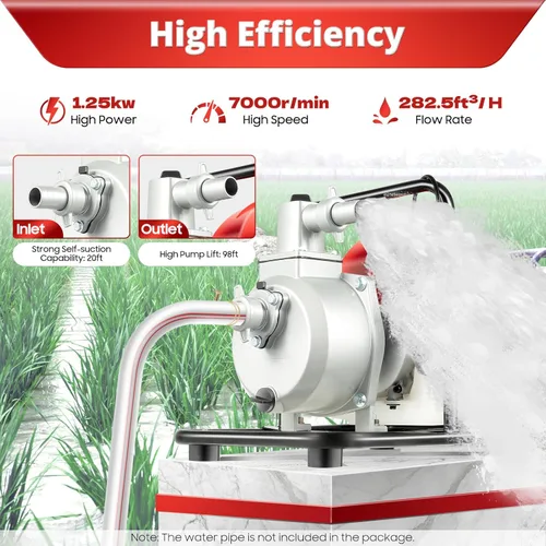 Miniatura 3 de Bomba de agua de gasolina, 43CC 2HP 7000rmp Bomba de agua industrial de 2 tiempos de gasolina refrigerada por aire, bomba de alta presión para riego