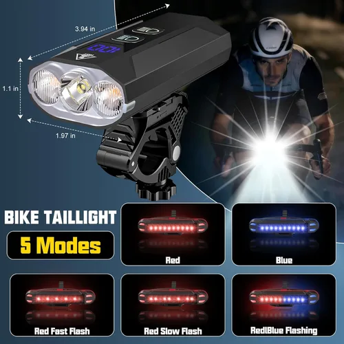 Miniatura 5 de Luces de bicicleta para montar por la noche, 8000 lúmenes, luz trasera súper brillante para bicicleta, luz de bicicleta recargable de 5800 mAh
