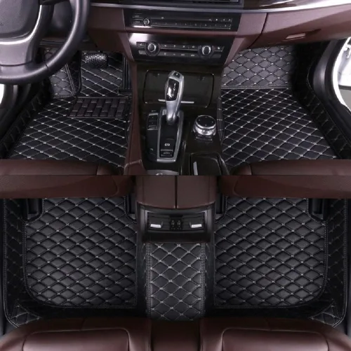 Miniatura 11 de Tapetes de cuero para el 90 % de los sedanes, SUV, deportivos, con línea de rombos negros, para automóvil, cobertura completa, forros para el suelo