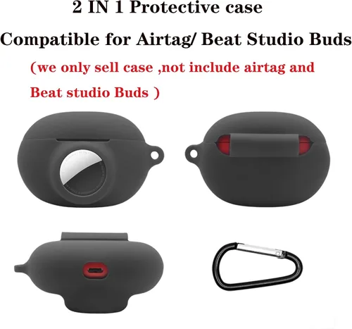 Miniatura 4 de Funda protectora de silicona compatible con Beats Studio Buds Airtag con soporte para Airtag, encuentra tu funda para auriculares, verde aguacate