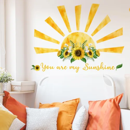 Miniatura 8 de Calcomanías de pared de girasol con mariposa 3D, calcomanías de pared de flores amarillas, SPRT impermeable y extraíble, calcomanías de pared
