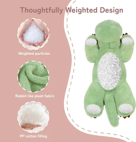 Miniatura 7 de Niuniu Daddy - Peluche con peso de dinosaurio verde de 24 pulgadas, almohada corporal grande para bebés, niñas o niños, juguete de felpa como regalo