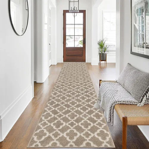 Miniatura 25 de U'Artlines Alfombra de pasillo larga para pasillo de 2 x 8 pies, antideslizante, alfombra de piso de cocina, patrón geométrico beige, lavable a