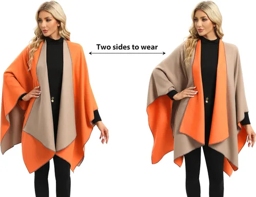 Miniatura 7 de Femdouce Manta cálida para mujer, ligera, con frente abierto, capa tipo poncho para primavera, otoño e invierno