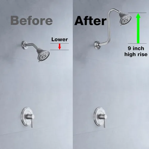 Miniatura 5 de TRUSTMI Brazo de ducha en forma de S de 12 pulgadas con brida resistente montado en la pared, tubo de extensión de cabezal de ducha con 9 pulgadas