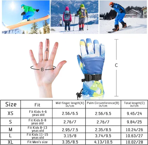 Miniatura 7 de BOSONER Guantes de esquí y snowboard, guantes cálidos impermeables de invierno, guantes de nieve para clima frío para hombres, mujeres, niños