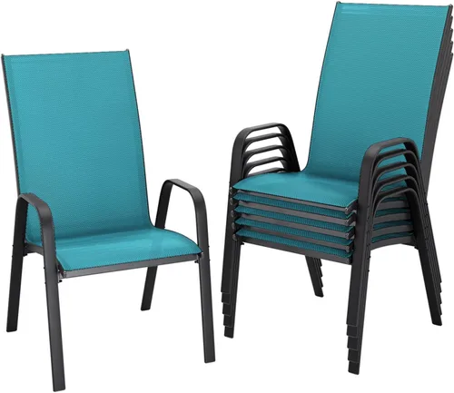 Miniatura 13 de JEAREY - Juego de 4 sillas de comedor de patio, juego de muebles de comedor apilables para exteriores, juego de comedor para todo clima para césped