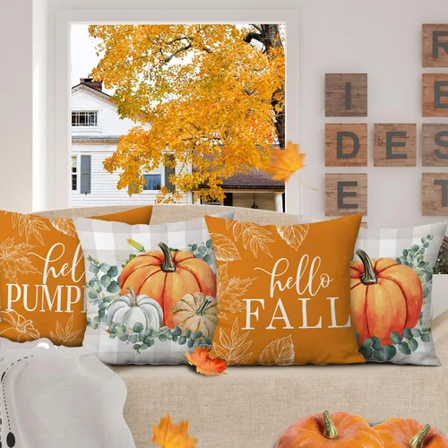 Miniatura 6 de pinata Juego de 4 fundas de almohada de otoño de 18 x 18 pulgadas, almohadas decorativas de otoño para sofá, hogar y exterior, decoración de otoño