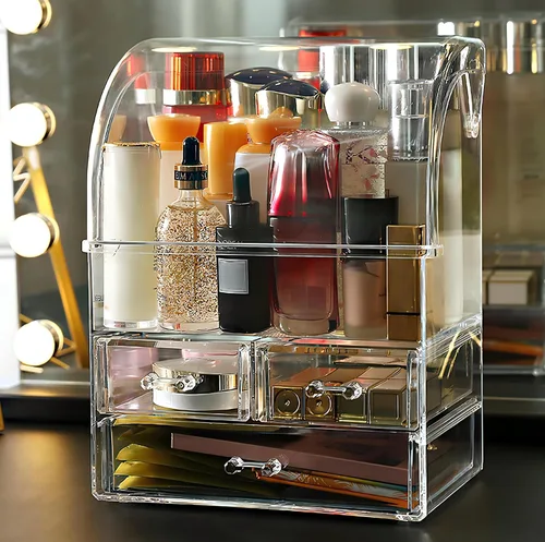 Miniatura 6 de Organizador de maquillaje acrílico grande transparente con tapa, cajones de almacenamiento de cosméticos, organizadores de maquillaje portátiles