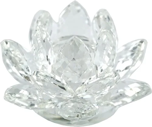 Miniatura 9 de Loto de cristal transparente, flor de cristal brillante con caja de regalo, reflejo de tono, purpurina, paz, pureza, buena fortuna, sabiduría