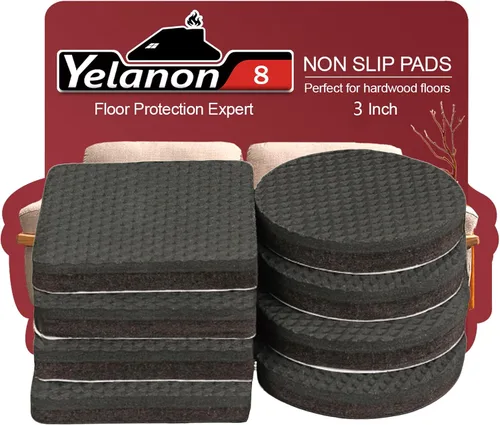 Yelanon Almohadillas antideslizantes para muebles, 8 almohadillas de goma de 3 pulgadas (4 redondas + 4 cuadradas), agarres antideslizantes para