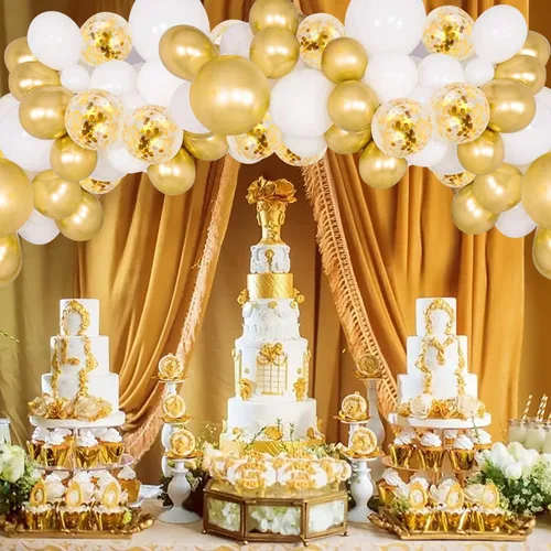 Miniatura 3 de 75 globos negros y dorados, globos de confeti negro y dorado de 12 pulgadas, globos de látex dorados para cumpleaños, Año Nuevo, boda, fiesta