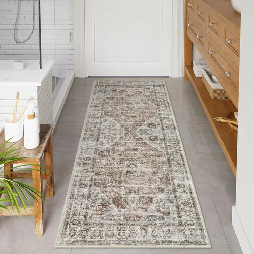 Miniatura 23 de Uphome Tapete de baño color naranja, estilo bohemio y envejecido, tapete de baño pequeño de terciopelo súper acogedor, antideslizante, lavable a