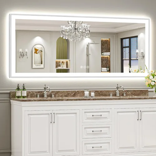 Miniatura 13 de 24x30 Espejo de baño LED con marco negro con luces, retroiluminado + iluminación frontal, espejo de tocador iluminado antivaho para pared de baño
