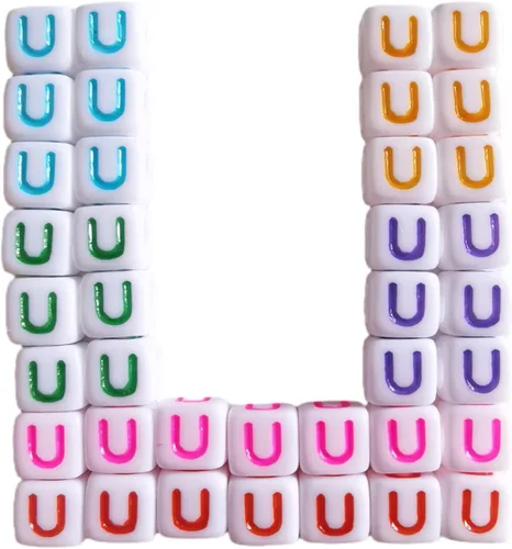 Miniatura 25 de Xeahung 200 cuentas de letras acrílicas cuadradas multicolor para hacer joyas, llaveros de bricolaje, collares, pulseras, decoraciones