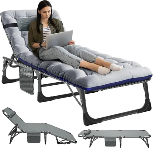 Miniatura 8 de NAIZEA Catre plegable de camping con alfombrilla para adultos, silla de descanso ajustable al aire libre, cama de dormir resistente, catres