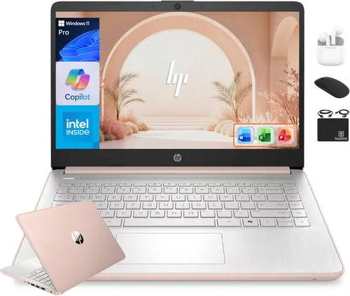HP - Laptop insignia de 14" 2025 con potencia de IA, para oficina y estudiantes, duración de vida útil, CPU Intel de 4 núcleos, 16 GB de RAM, 628 GB