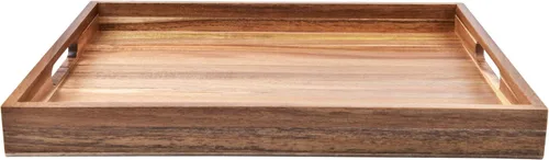 Miniatura 2 de Bandeja de servir de madera de acacia con asas (17 pulgadas) – Bandejas decorativas para servir desayuno en la cama, almuerzo, cena, aperitivos