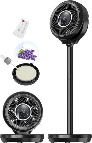 Ventilador de pie para dormitorio, ventilador omnidireccional oscilante de 180°, ventilador de piso silencioso de 20 dB de CC ultra silencioso que
