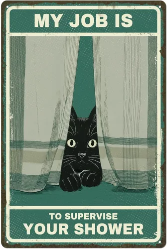 Miniatura 11 de Letreros de metal vintage con diseño de gato verde, 8 x 12 pulgadas, divertido arte para amantes de los gatos, para sala de estar, oficina, tienda