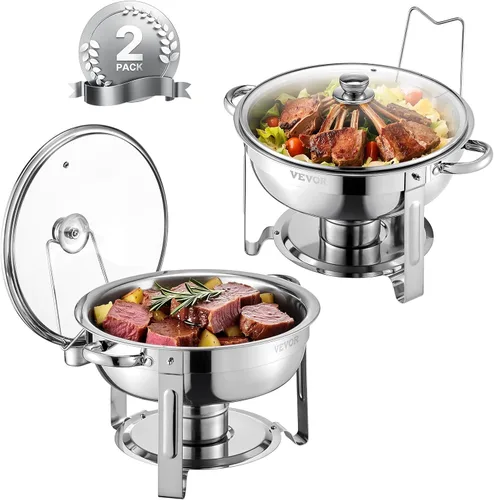 Miniatura 12 de VEVOR Juego de bufé de calentador de comida, 5 cuartos de galón, paquete de 4, de acero inoxidable con 4 bandejas de tamaño completo, servidor