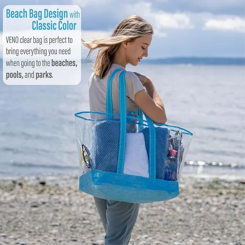 Miniatura 2 de VENO Clear Bag Transparent Vinyl PVC Tote, Stadium, Outdoor, Beach, Pool