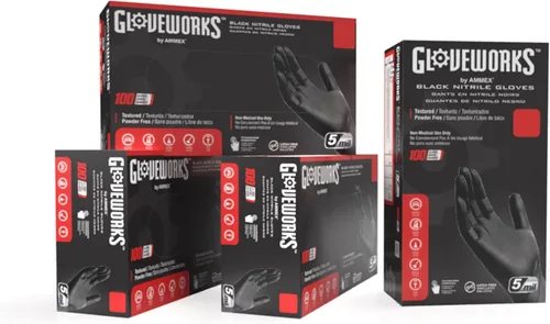 Miniatura 9 de GLOVEWORKS Guantes negros de nitrilo desechables de 5 mil, sin látex, agarre texturizado para servicio de alimentos, cocina, limpieza profesional