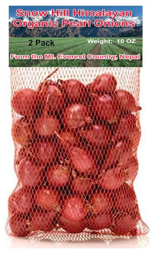 Snow Hill Cebollas perladas rojas orgánicas frescas del Himalaya, 2 bolsas de 10 onzas, producto del monte Everest Country, Nepal, entrega en 2-3