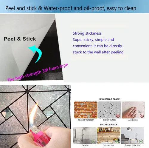 Miniatura 3 de Azulejos triangulares metálicos de 10 piezas, calcomanías de pared con textura metálica de alta gama, azulejos autoadhesivos para pared de cocina