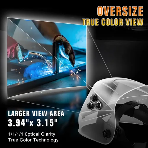 Miniatura 3 de TRQWH Casco de soldadura con vista grande 3.94" x 3.15" con oscurecimiento automático, capucha de soldadura con luz LED, energía solar, color real