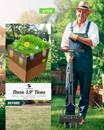 Miniatura 5 de Aireador de césped herramienta de jardín con bandeja de núcleo de tierra, aireadores manuales de 38 pulgadas y una herramienta de limpieza