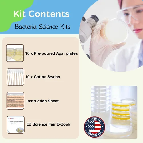 Miniatura 2 de Kit de ciencias de bacterias EZ Bioresearch (IV): kit de proyecto de ciencias Placas de agar LB preparadas e hisopos de algodón Exclusivo libro