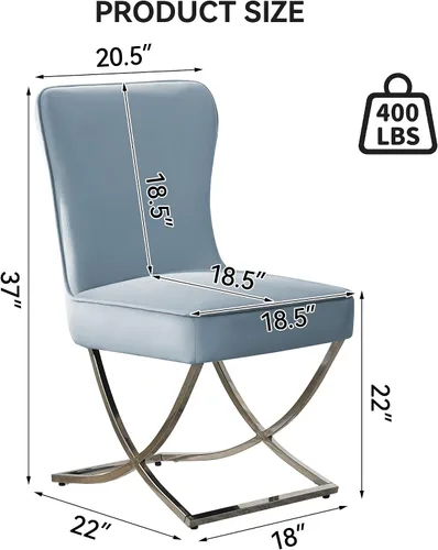 Miniatura 2 de WUTUTUEE Sillas de Comedor de Terciopelo de Lujo, Sillas de Acento Tapizadas Capitoné sin Brazos con Patas de Metal Plateado en X, Juego de 2 Sillas
