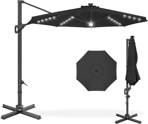 Miniatura 14 de Best Choice Products Sombrilla Solar LED Voladiza de 10 pies para Patio, Rotación de 360 Grados, Sombrilla Colgante Descentrada de Mercado para Gris