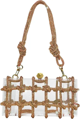 JYG Bolso de mano de noche de acrílico para mujer, con diamantes de imitación brillantes, con cuerda anudada, bolsos transparentes para fiesta,