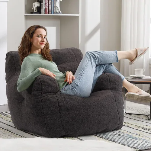 Recaceik Sillas Puf, Silla Puf Suave Acolchada con Relleno, Sofá Perezoso Esponjoso, Silla Puf Gigante Imperial para Dormitorio, Sala de Estar, Negro