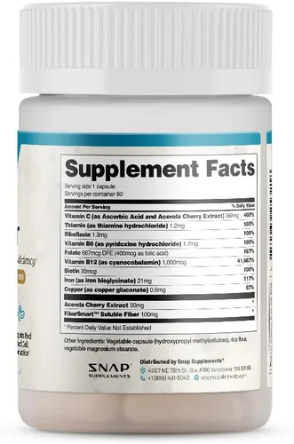 Miniatura 8 de Snap Supplements Suplementos naturales de hierro constructor, píldoras de hierro de 21 mg para aumentar la energía, el metabolismo y la digestión