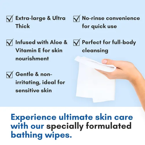 Miniatura 4 de Nurture Toallitas de baño sin enjuague para adultos con aloe Limpieza sin agua para pieles sensibles Toallitas húmedas desechables para adultos