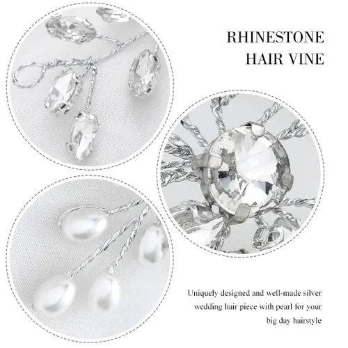 Miniatura 6 de Asooll Tocado nupcial de plata accesorios para el cabello de boda Rhinestone piezas para el cabello para mujeres