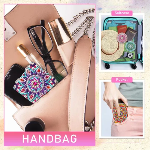 Miniatura 5 de Weysat 10 piezas de pintura de diamante compacto espejo portátil de bolsillo para bolso de bolsillo con cubierta de pintura de diamantes
