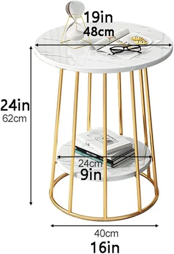 Miniatura 2 de Mesa de Centro 2 Tier Round Coffee Table, Creative Marble Pattern & Sturdy Metal e, Nordic Simple Small Side Table for Living Room, Balcony, Bedroom