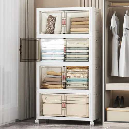 Miniatura 31 de UAMFURI Contenedores de almacenamiento apilables con tapas, ruedas y puerta, organizadores plegables de armario, cajones de almacenamiento