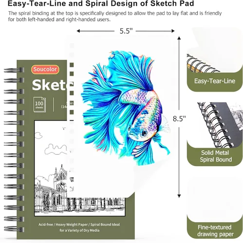 Miniatura 3 de Soucolor Paquete de 2 cuadernos de bocetos de 5.5" x 8.5" pulgadas, 200 hojas cuaderno diario en blanco, A5, bloc de bocetos con encuadernación