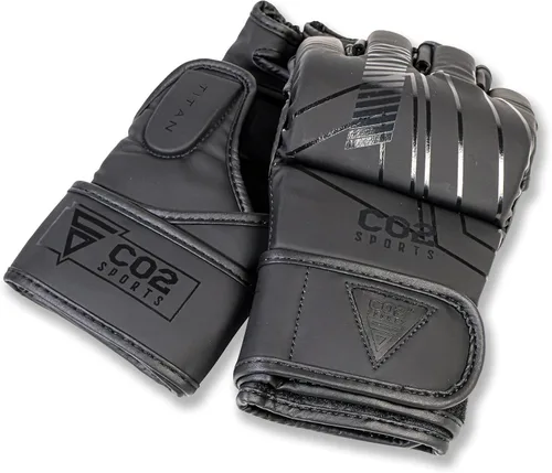 Miniatura 7 de Guantes Titan MMA, diseño híbrido, guantes de entrenamiento de palma abierta para Sparring, Kickboxing, Muay Thai, color negro