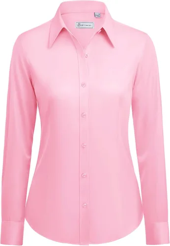 Miniatura 13 de siliteelon Camisas con botones para mujer: camisa de vestir de manga larga sin arrugas, ajuste clásico, con cuello, color sólido, formal