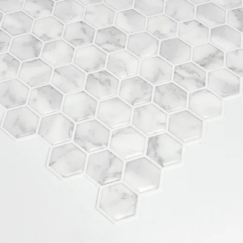 Miniatura 8 de In Home InHome NH2359 - Azulejos hexagonales de mármol para salpicaduras, color blanco y blanco roto