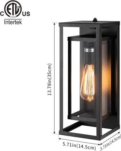 Miniatura 3 de mirrea Aplique de pared para exteriores de 14 pulgadas, 1 luz en negro mate, marco de metal rectangular y pantalla de vidrio transparente, luz