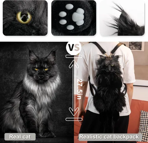 Miniatura 3 de Chongker Mochila con forma de gato Calico, Negro -, Grande, Gato Mainecoon